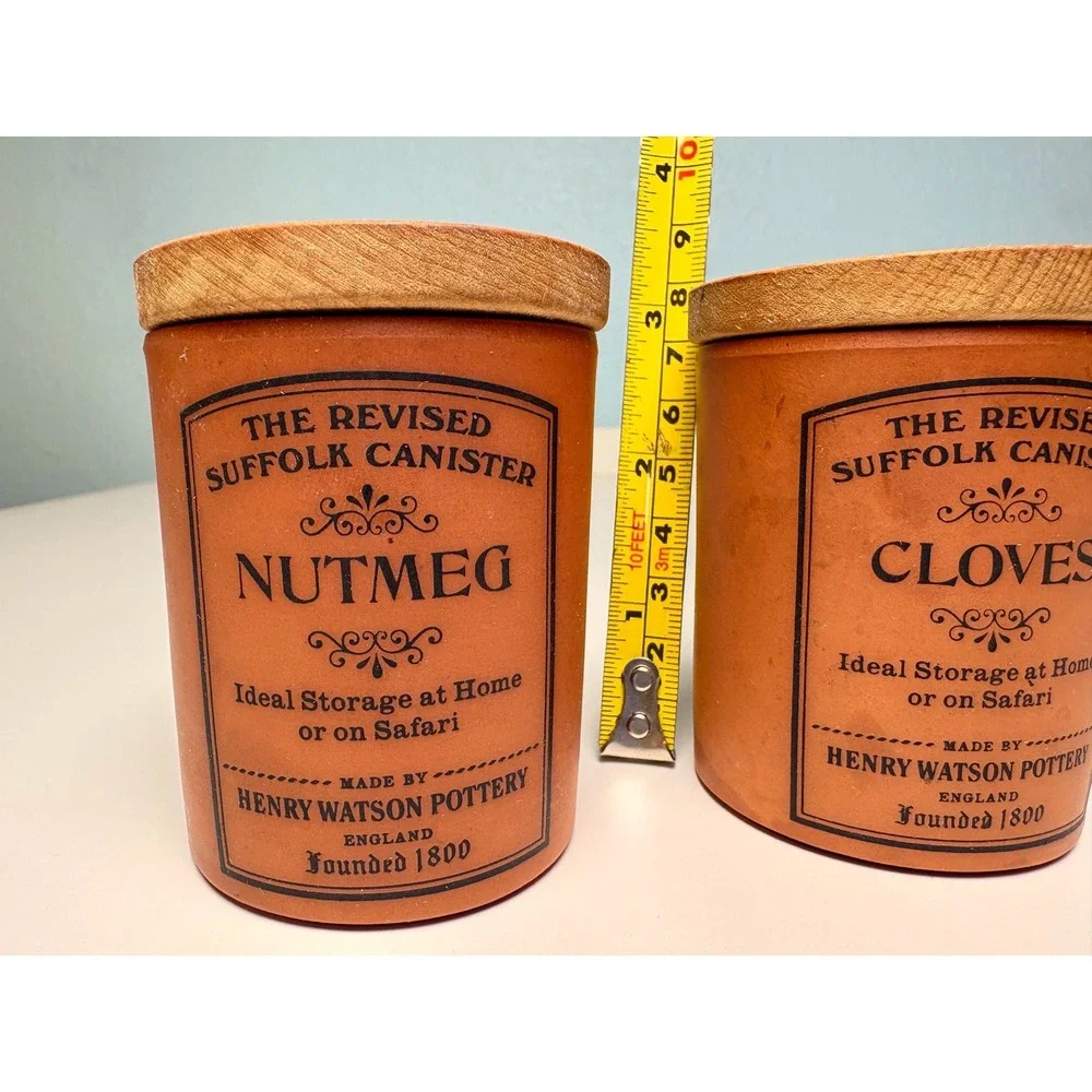 Henry Watson‎ Pottery Spice Canister Set Small Terracotta Nutmeg Cloves Suffolk